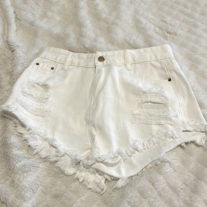 Destroyed Fray Hem Denim Shorts